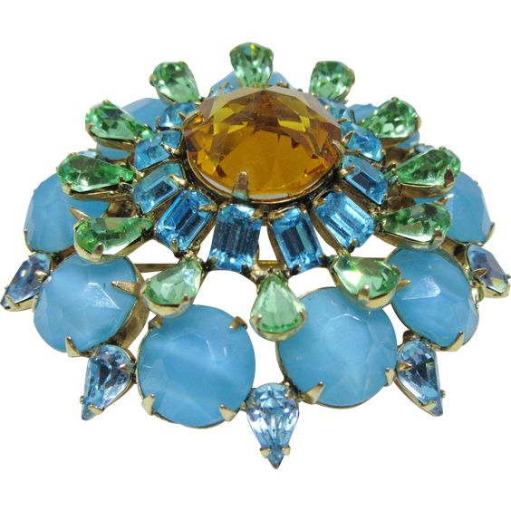 #SCHREINER #Brooch #Turquoise #Rhinestone