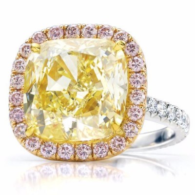 #SUSAN KOTTEMANN #Fancy Yellow Cushion Diamond #Pink Diamond #Ring