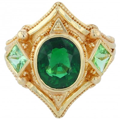 #KENT RAIBLE #18K Gold #Chrome Tourmaline #Tsavorite #Cocktail Ring #Granulation