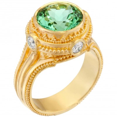 €KENT RAIBLE #Tourmaline #Diamond #18 karat Gold Granulation #Cocktail ring