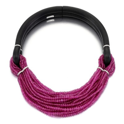 #FABIO SALINI #Carbon fibre #white gold #pink sapphire #diamond #necklace #fibre de carbone #or blanc #saphir rose #diamant collier