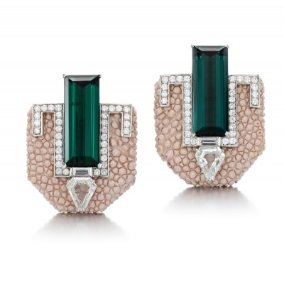 #FABIO SALINI #pink shagreen #tourmaline #diamond #ear clips #diamant