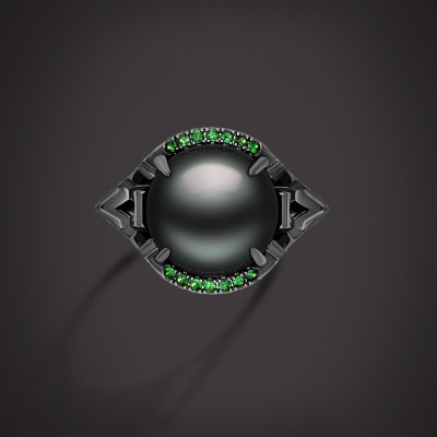 #MAREI #Tahitian black pearl #tsavorites garnets #Black gold #Perle noire de Tahiti #Grenats tsavorites #Or noirci