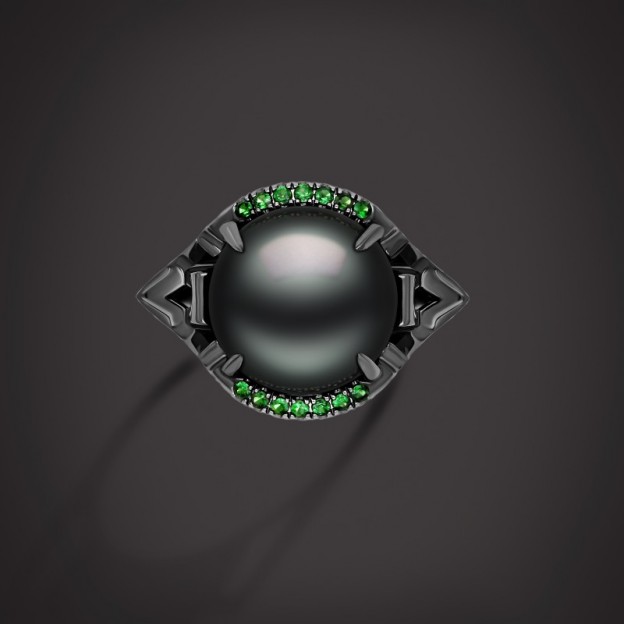 #MAREI #Tahitian black pearl #tsavorites garnets #Black gold #Perle noire de Tahiti #Grenats tsavorites #Or noirci