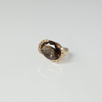#ONIRIA #Diva #bague #or #diamants 'cognac' #Quartz fumé #Ring #Gold #Cognac diamond #Smoky quartz