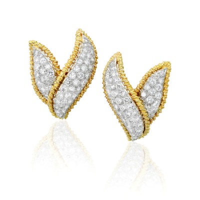 #SCHLUMBERGER FOR TIFFANY #Diamond #Gold #Platinum #Earclips Diamant #or #Platine #Clips d'oreilles