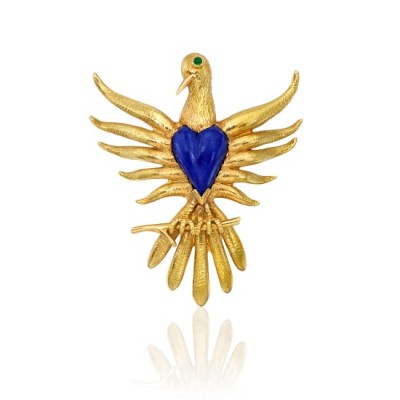 #SCHLUMBERGER FOR TIFFANY #Lapis Lazul #Emerald #Gold #Brooch #Emeraude #Or #Broche