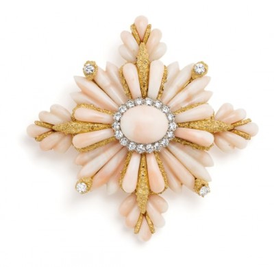 #WANDER #Coral #Diamond #Gold #Brooch Corail #Or #Broche #circa 1970