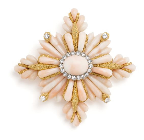 #WANDER #Coral #Diamond #Gold #Brooch Corail #Or #Broche #circa 1970