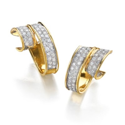#WANDER #Diamond #Bi-Colored Gold #Earclips