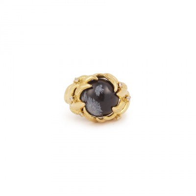 #GILBERT ALBERT #Bague #Ring #Or #Gold #Obsidian #Obsidienne #Diamond #diamant