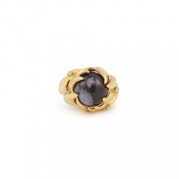 #GILBERT ALBERT #Bague #Ring #Or #Gold #Obsidian #Obsidienne #Diamond #diamant