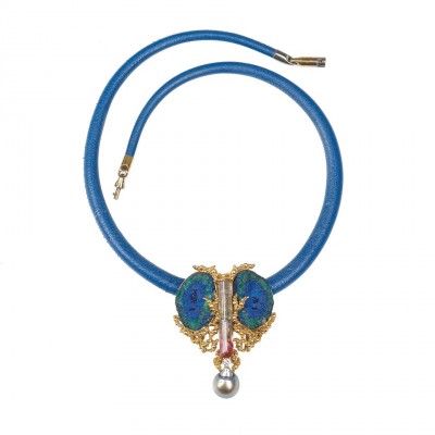 #GILBERT ALBERT #Broche #Pendentif #Tourmaline #Azurite-Malachite #Or Jaune 18 Carats