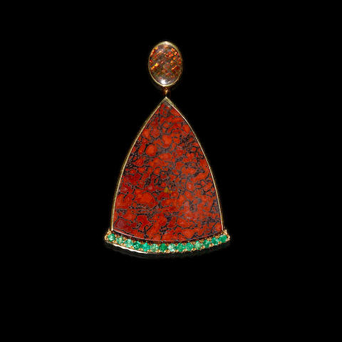#KONSTANTIN LIBMAN #DINOSAUR BONE #AMMOLITE #EMERALD #PENDANT #Osz de dinosaure #ammaolite #émeraude #pendentif