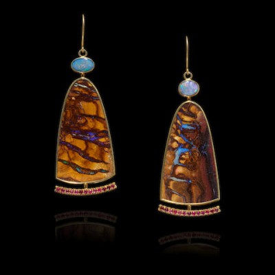 #KONSTANTIN LIBMAN #boulder opals #brilliant-cut rubies #crystal opals #opale #rubis #boucles d'oreilles #earrings