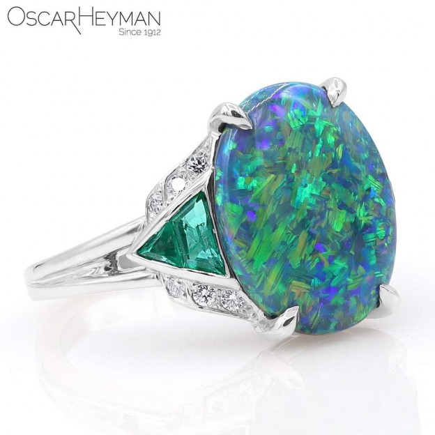 #OSCAR HEYMAN #Ring #Opal #diamond #tourlaine #bague #opale #diamant