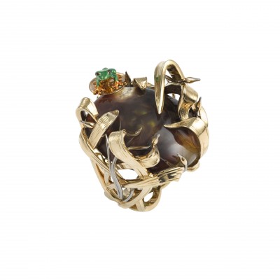 #PASCAL MELIARD #Bague #Or jaune #Or blanc #agate flamme #Yellow and white gold ring