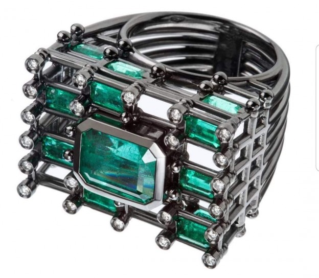 #WILFREDO ROSADO #Or noir #Rhodium #Emeraudes #Emeralds #Diamonds #Diamants