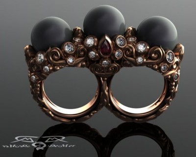 #DE MER #Two Finger Ring #Black Pearl #Rose Gold #Bague deux doigts #Perle noire #Or rose