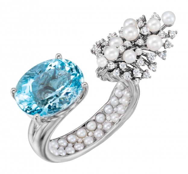 #STULLER #Ring #aquamarine #pearls #diamond #14k white gold #perle #aigue-marine #diamant #bague #or