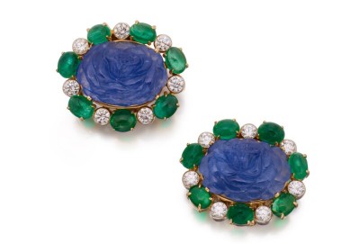 #ALETTO-BROTHERS-#Carved-Sapphire-#Diamond-#Emerald-#Earclips-#Emeraude-#Saphir-#Diamant-#Boucles-d'oreilles