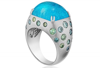 #ALEXANDER-LAUT-#18k-White-Gold-#Ring-#Paraiba-#Cabochon-#Diamonds-#Tourmaline-Paraiba-Cabochon-#Diamant