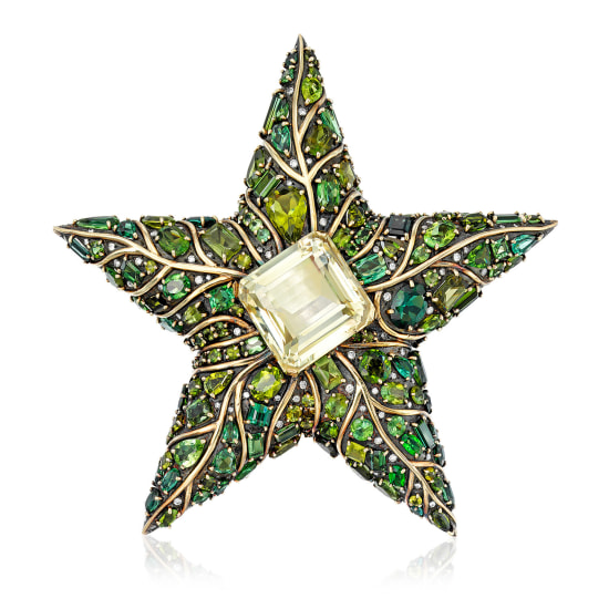 #MARILYN F. COOPERMAN #green beryl #peridot #chrysoberyl #green garnet #green tourmaline #beryl vert #Chrysoberyl #Grenat vert #Tourmaline verte #Brooch #Broche