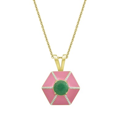 #ARYA ESHA #emerald #pink enamel #diamonds #pendent #Emeraude #Email #Pendentif #Diamants