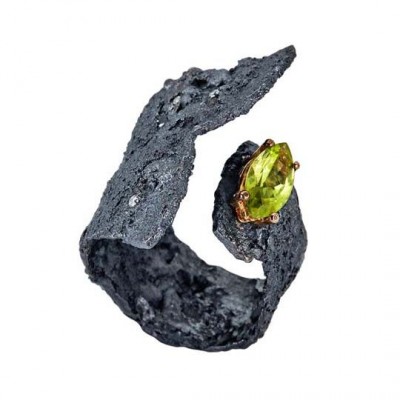 #EMANUELA DUCA #Blackened sterling silver #18k yellow gold #peridot #white diamonds