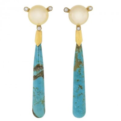 #GUITA M #turquoise #pearl #earrings #Perle #boules d'oreilles